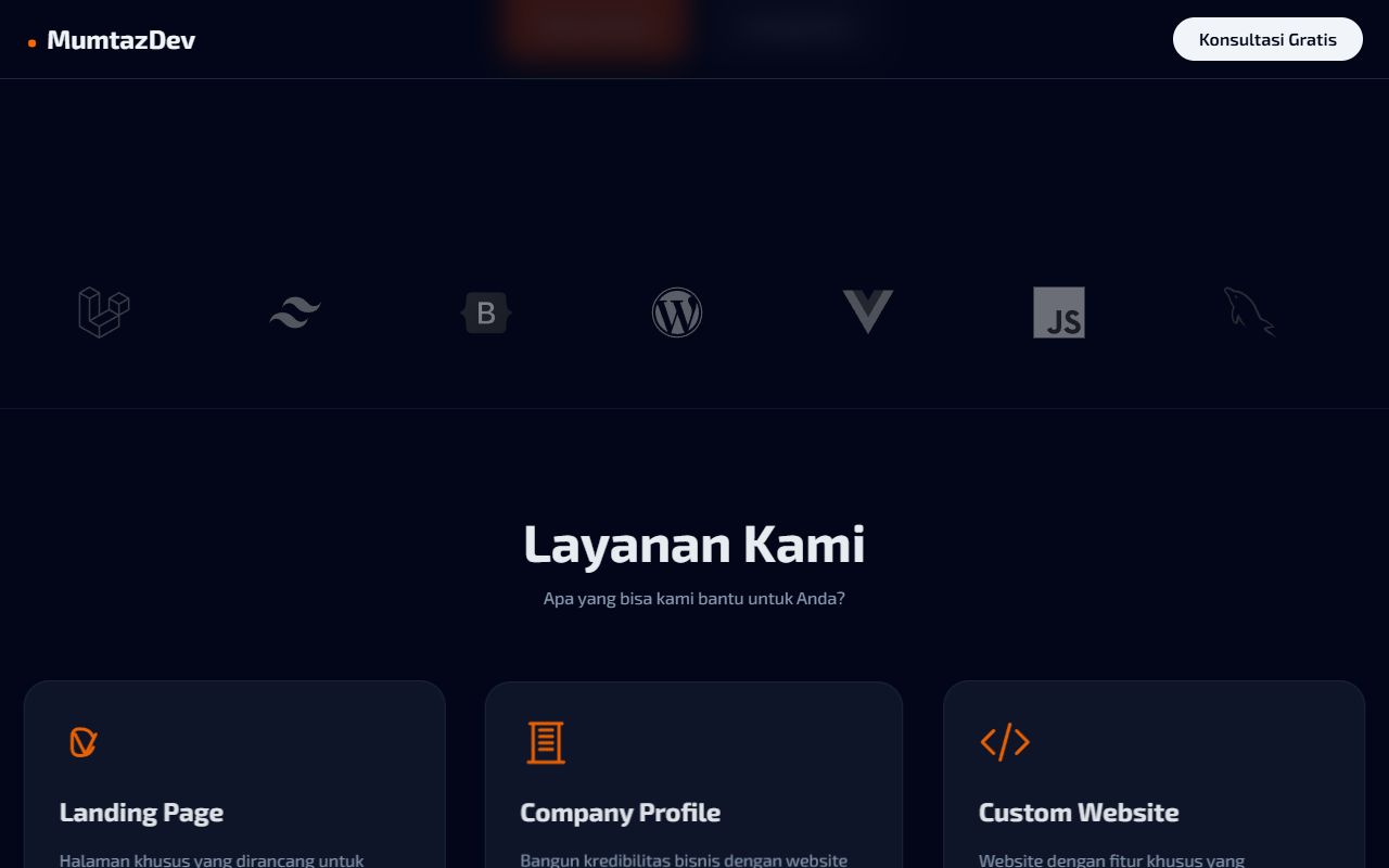 Tampilan section website