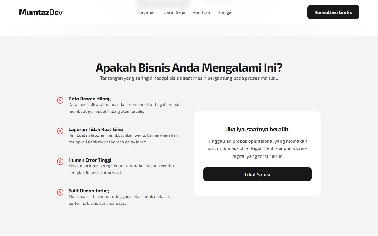 Tampilan section website